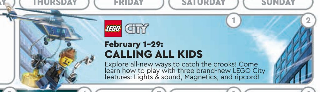 February 2020 LEGO Store Calendar